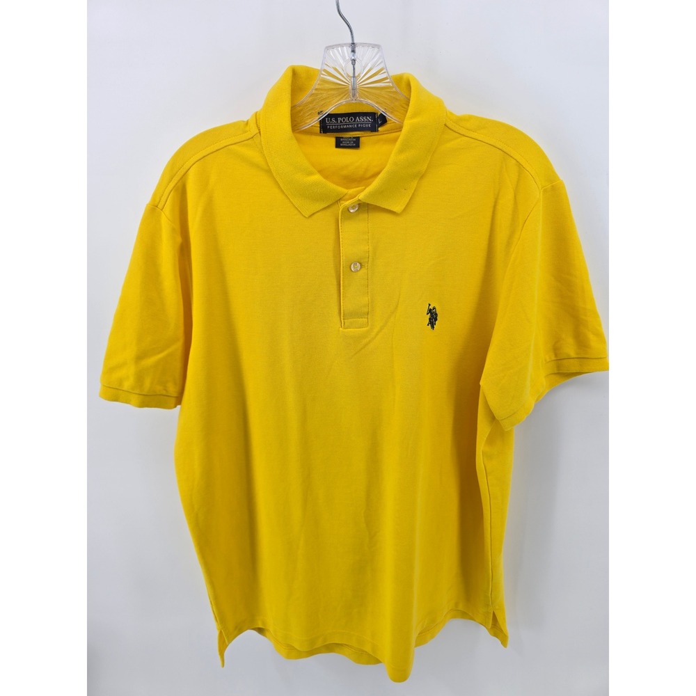 US Polo Assn Performance Pique Polo Shirt Mens Large Yellow Short Sleeve 3015
